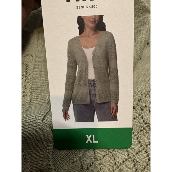 Frye Women's Pointelle Long Sleeve Button-Up Cardigan, Sea Grass Green XL New - Picture 10 of 11